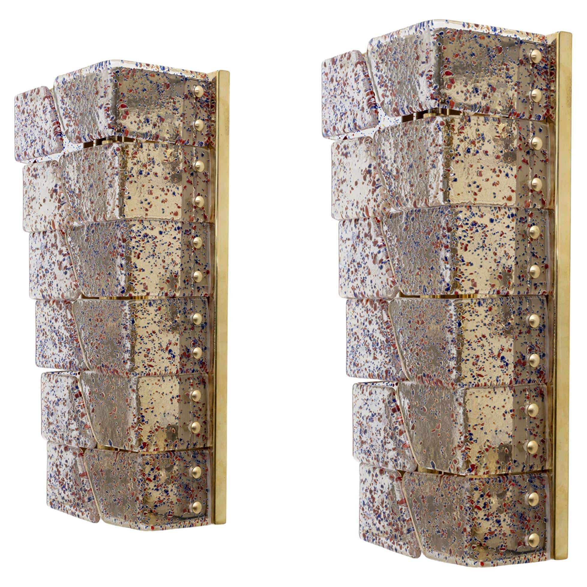 Pair of Mid-century Modern Style Italian Murano Glass and Brass Sconces