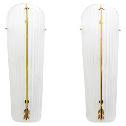 Pair of Mid-century Modern Style Italian Murano Glass and Brass Sconces