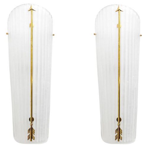 Pair of Mid-century Modern Style Italian Murano Glass and Brass Sconces