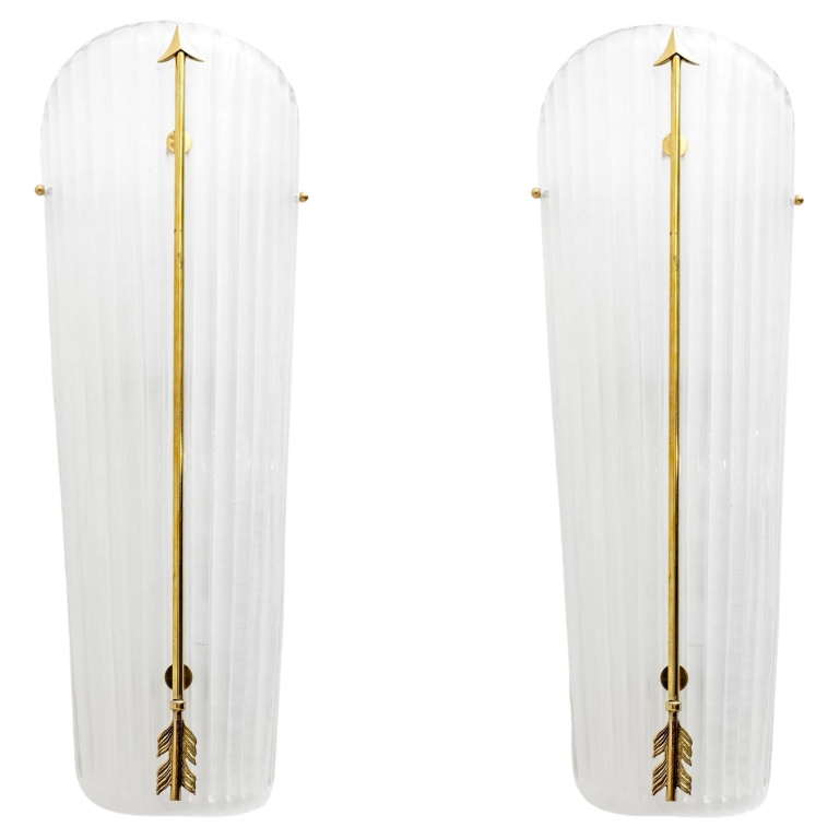 Pair of Mid-century Modern Style Italian Murano Glass and Brass Sconces