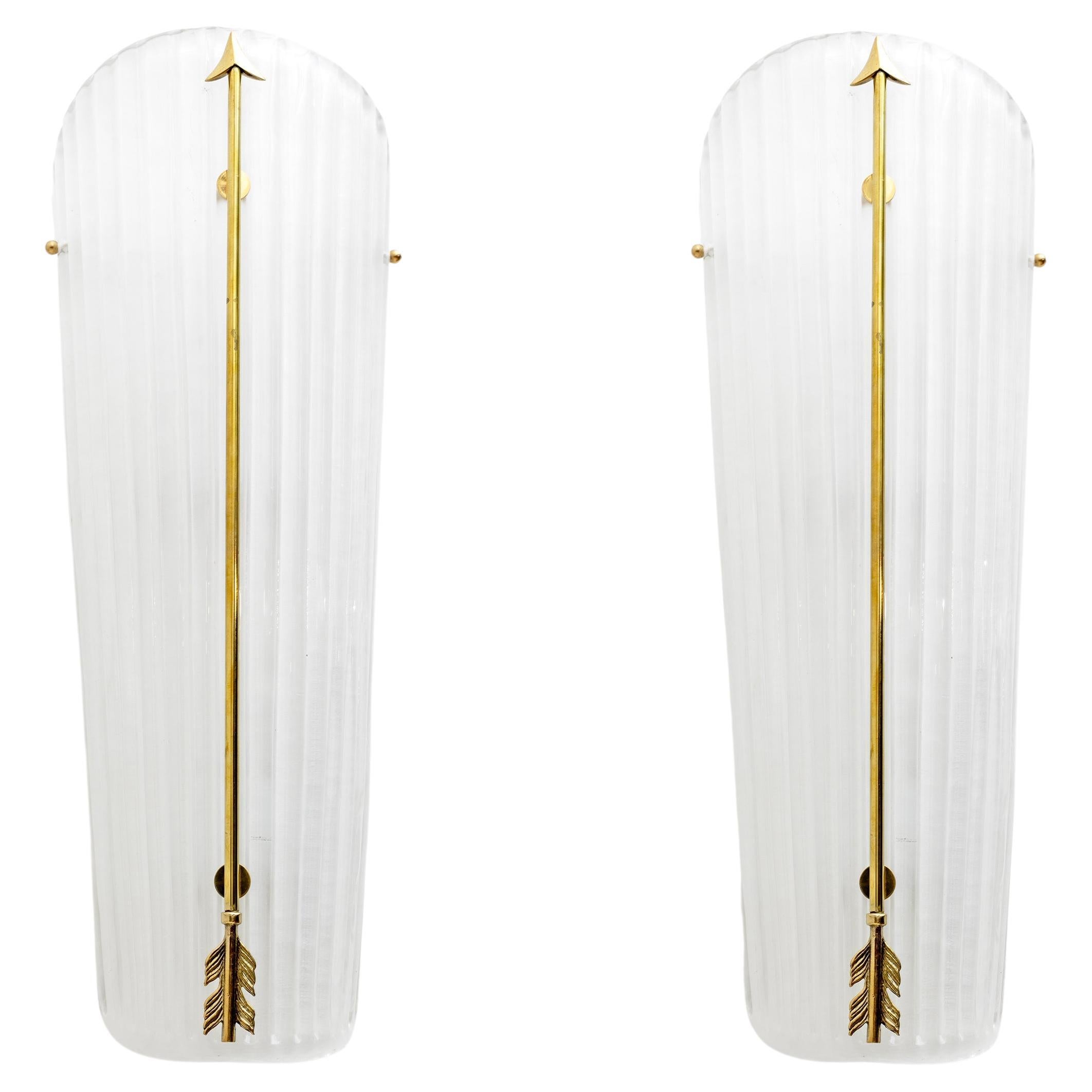 Pair of Mid-century Modern Style Italian Murano Glass and Brass Sconces