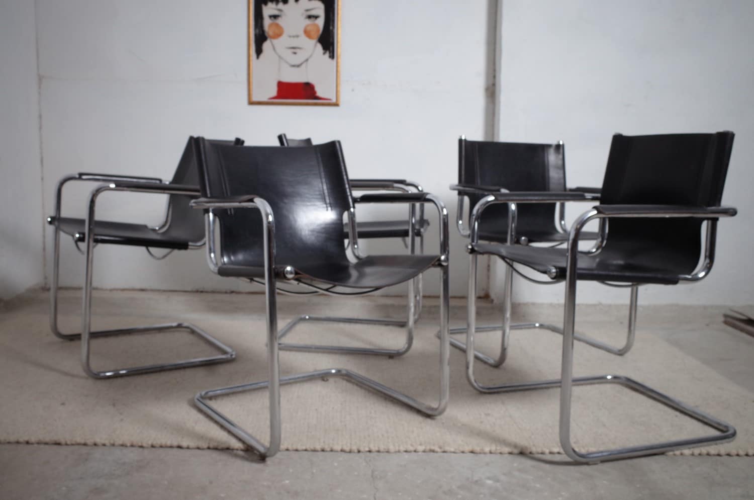 5 x Matteo Grassi cantilever chairs MG5 leather