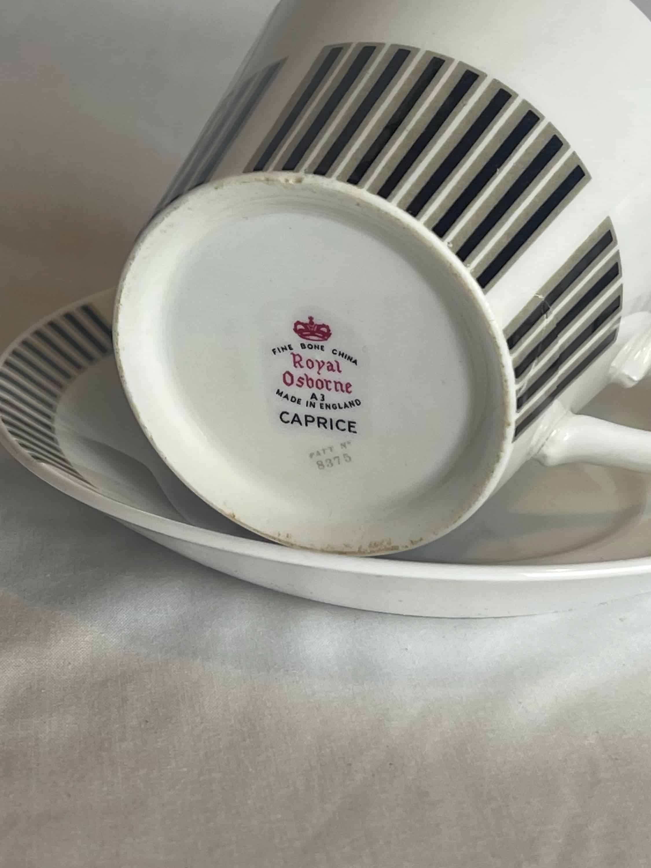 Royal Osbourne Fine Bone China 'Caprice' 1960. Mid Century Bone China, Modernist, Visually Striking, Retro 1960's Stripe Patterned