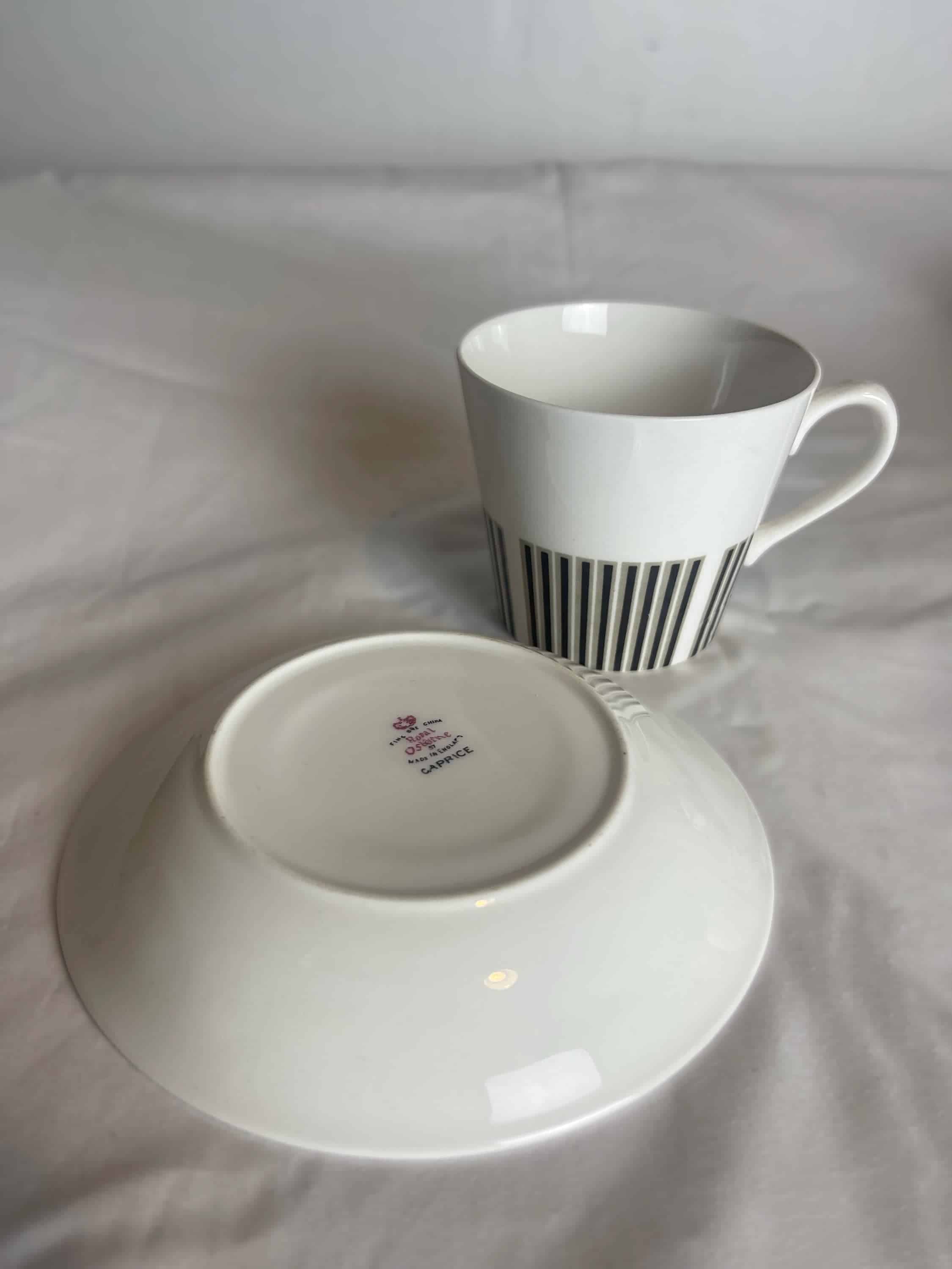 Royal Osbourne Fine Bone China 'Caprice' 1960. Mid Century Bone China, Modernist, Visually Striking, Retro 1960's Stripe Patterned