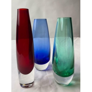 Swedish Glass Vases / Scandinavian / 60s / Mid Century Modern / Modernist / Collectible / Art Glass / Green / Blue / Red