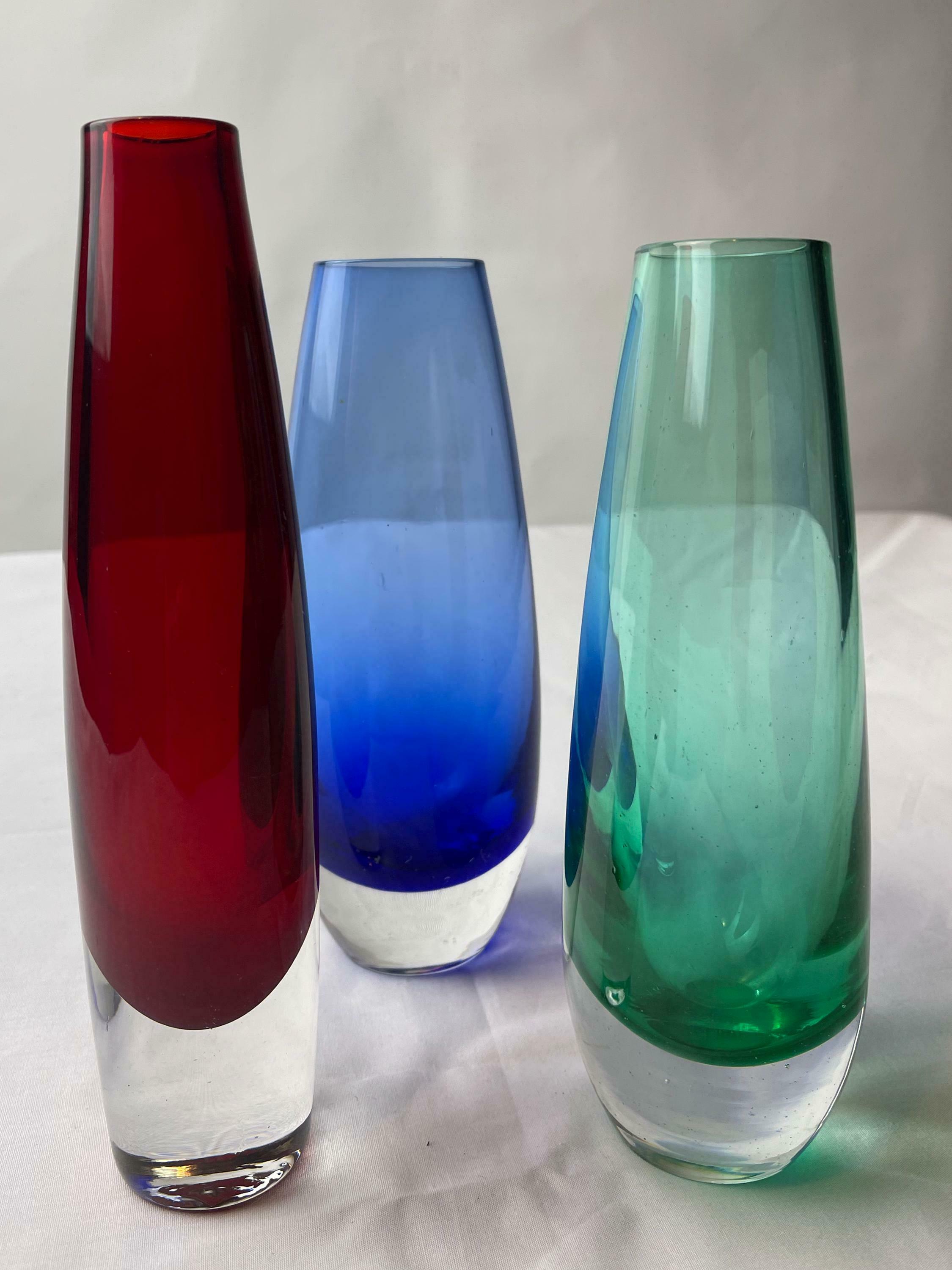Swedish Glass Vases / Scandinavian / 60s / Mid Century Modern / Modernist / Collectible / Art Glass / Green / Blue / Red