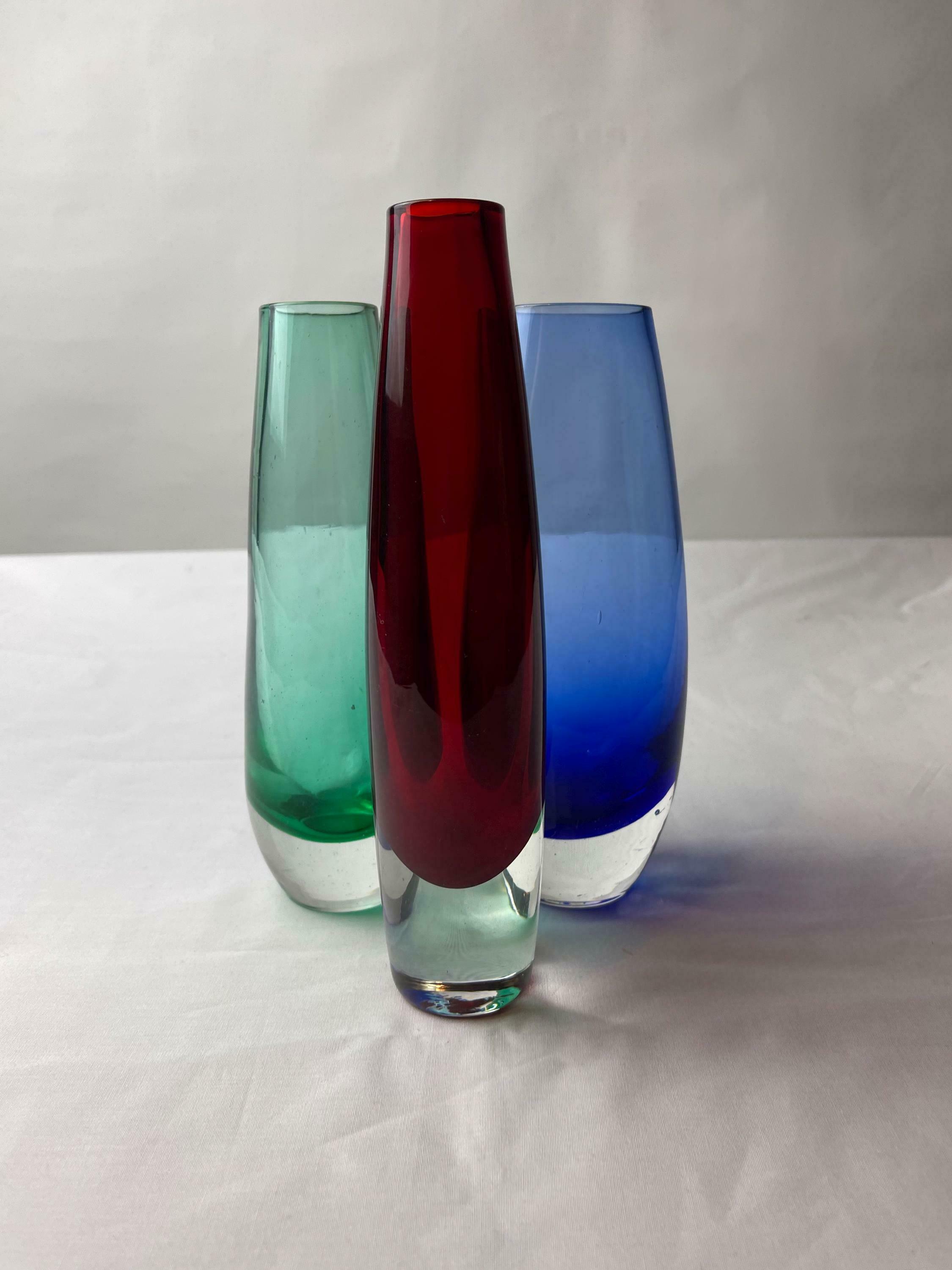 Swedish Glass Vases / Scandinavian / 60s / Mid Century Modern / Modernist / Collectible / Art Glass / Green / Blue / Red