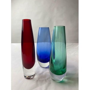 Swedish Glass Vases / Scandinavian / 60s / Mid Century Modern / Modernist / Collectible / Art Glass / Green / Blue / Red