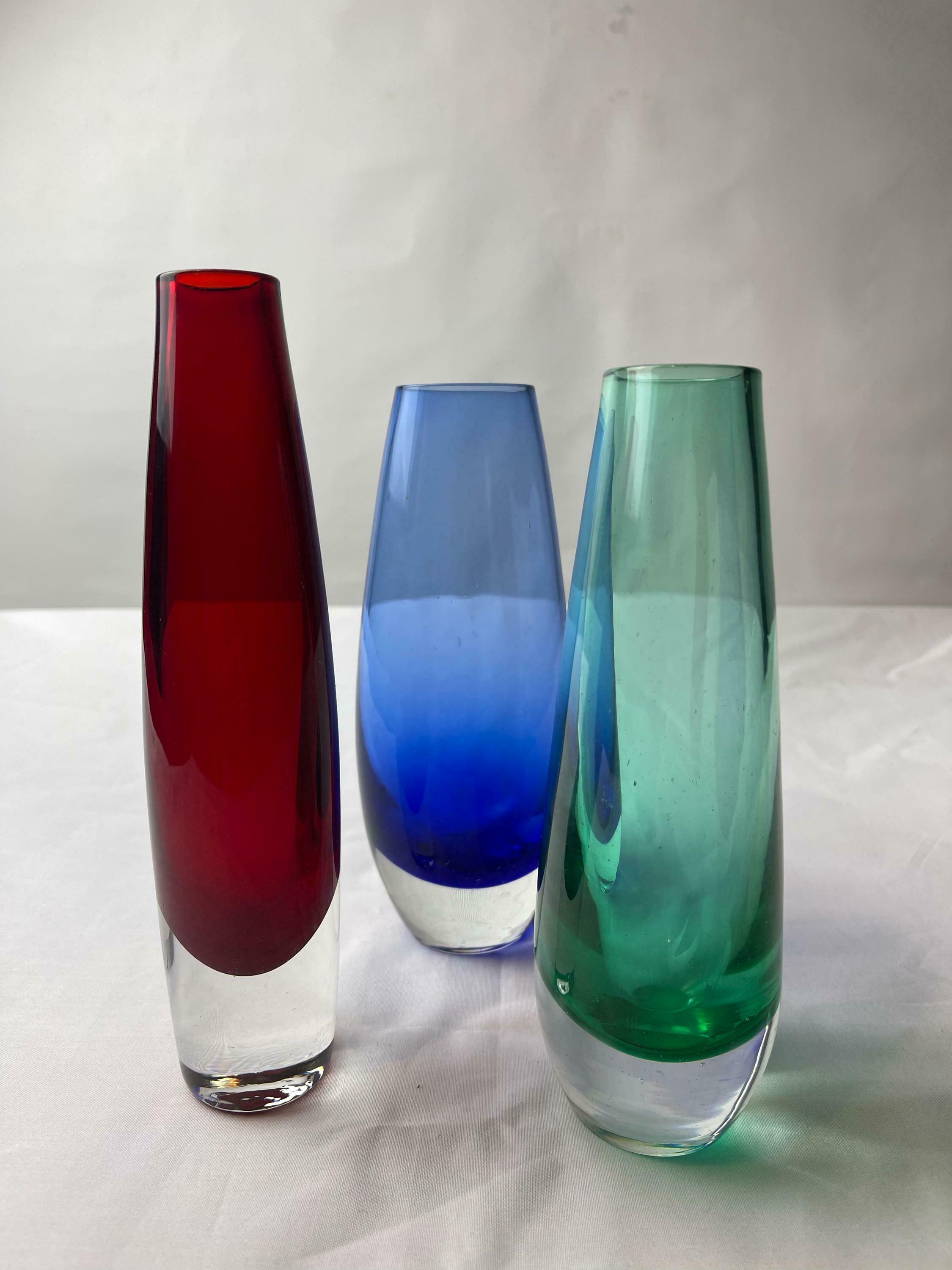 Swedish Glass Vases / Scandinavian / 60s / Mid Century Modern / Modernist / Collectible / Art Glass / Green / Blue / Red