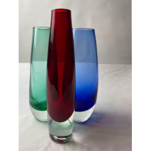 Swedish Glass Vases Scandinavian 60s Mid Century Modern Modernist Collectible Art Glass Green Blue Red
