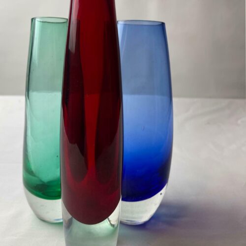 Swedish Glass Vases Scandinavian 60s Mid Century Modern Modernist Collectible Art Glass Green Blue Red