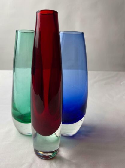 Swedish Glass Vases Scandinavian 60s Mid Century Modern Modernist Collectible Art Glass Green Blue Red
