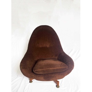 Swivel Chair From Greaves & Thomas, Mid Century Egg Chair, Vintage Chocolate Brown Velvet Egg Chair, Original Cover. Teak Legs