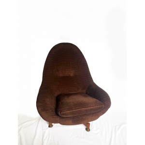 Swivel Chair From Greaves & Thomas, Mid Century Egg Chair, Vintage Chocolate Brown Velvet Egg Chair, Original Cover. Teak Legs