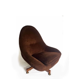 Swivel Chair From Greaves & Thomas, Mid Century Egg Chair, Vintage Chocolate Brown Velvet Egg Chair, Original Cover. Teak Legs.