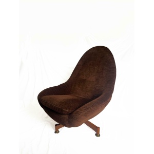 Swivel Chair From Greaves & Thomas, Mid Century Egg Chair, Vintage Chocolate Brown Velvet Egg Chair, Original Cover. Teak Legs