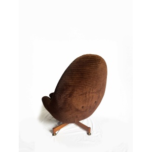 Swivel Chair From Greaves & Thomas, Mid Century Egg Chair, Vintage Chocolate Brown Velvet Egg Chair, Original Cover. Teak Legs