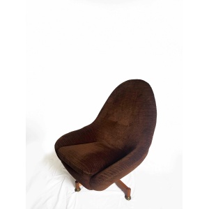 Swivel Chair From Greaves & Thomas, Mid Century Egg Chair, Vintage Chocolate Brown Velvet Egg Chair, Original Cover. Teak Legs