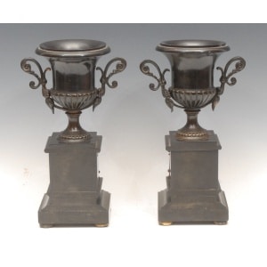 A Pair Of Renaissance Style 19th Century Bronze Campana Urns Grand Tour Manner