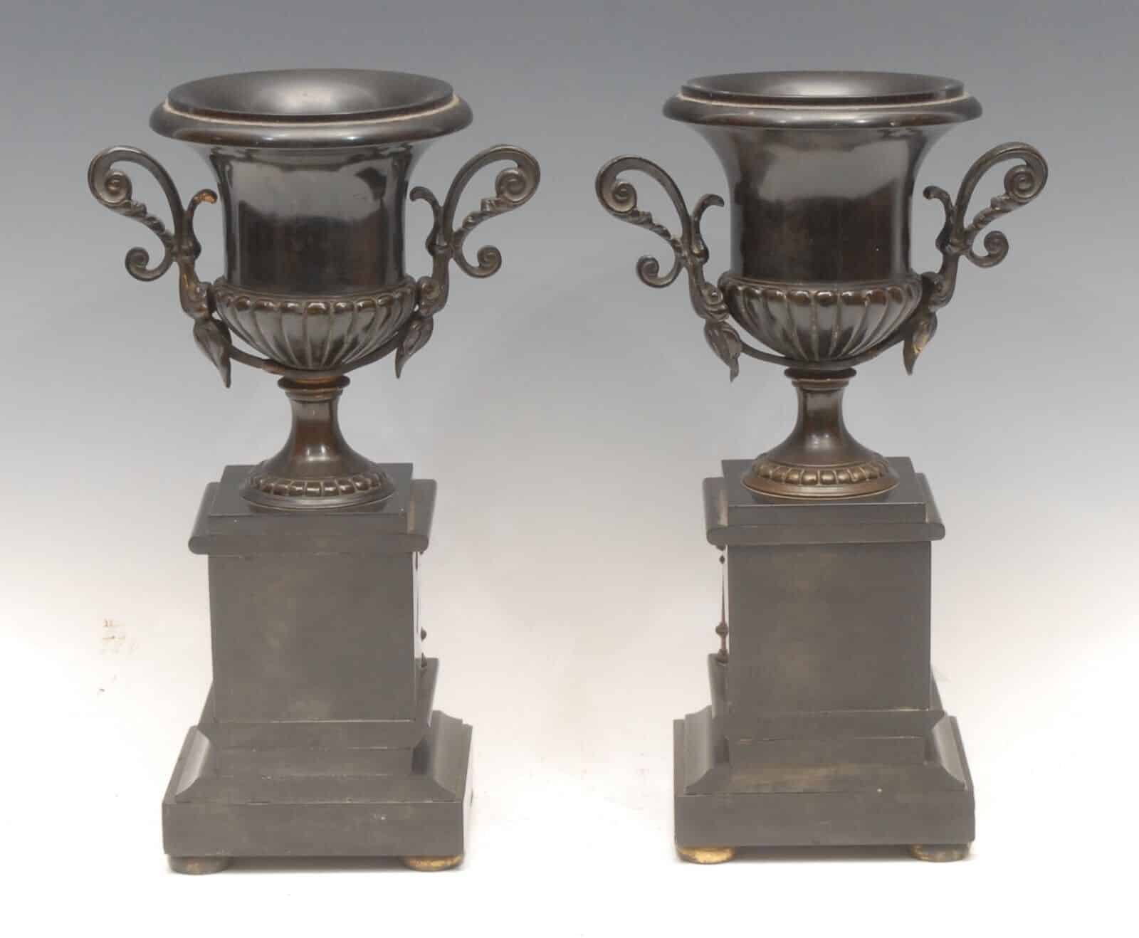 A Pair Of Renaissance Style 19th Century Bronze Campana Urns Grand Tour Manner