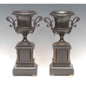 A Pair Of Renaissance Style 19th Century Bronze Campana Urns Grand Tour Manner