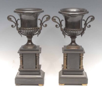 A Pair Of Renaissance Style 19th Century Bronze Campana Urns Grand Tour Manner