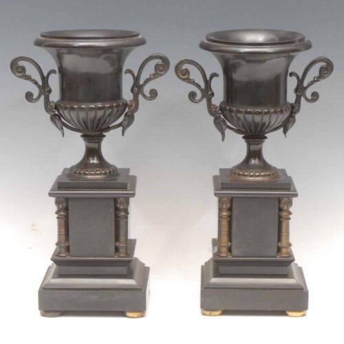 A Pair Of Renaissance Style 19th Century Bronze Campana Urns Grand Tour Manner