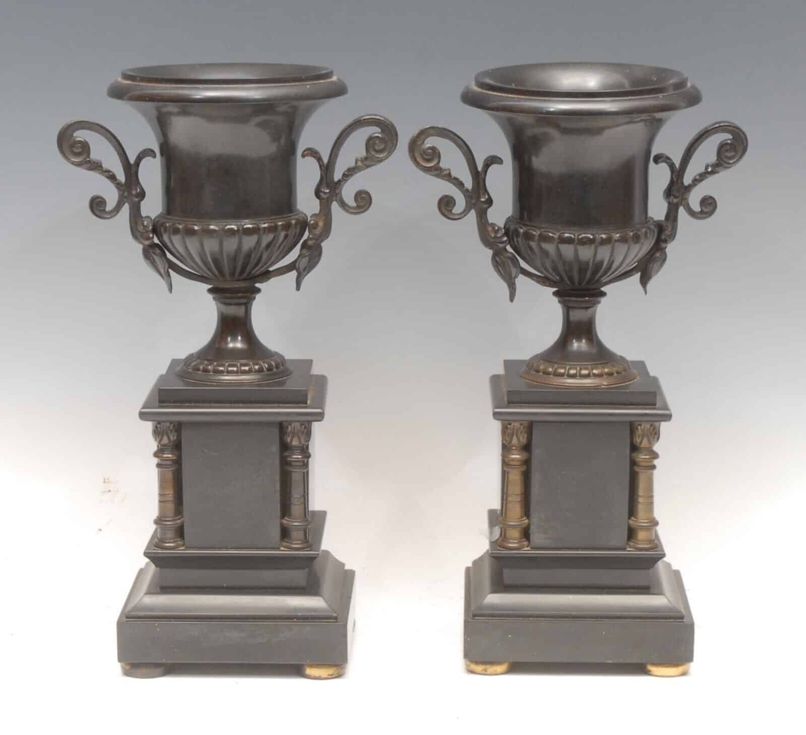 A Pair Of Renaissance Style 19th Century Bronze Campana Urns Grand Tour Manner