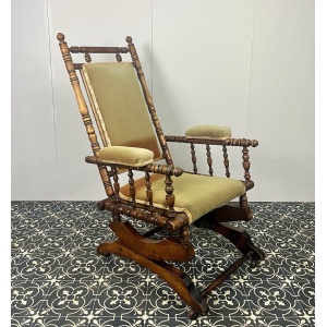 Antique Edwardian American Upholstered Rocking Chair, Living Room Decor