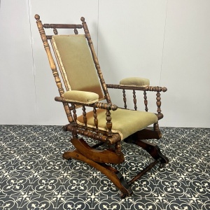 Antique Edwardian American Upholstered Rocking Chair, Living Room Decor