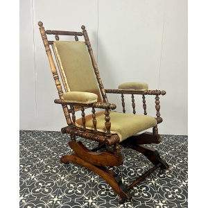 Antique Edwardian American Upholstered Rocking Chair, Living Room Decor