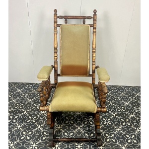 Antique Edwardian American Upholstered Rocking Chair, Living Room Decor