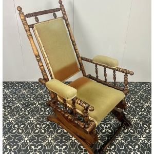 Antique Edwardian American Upholstered Rocking Chair, Living Room Decor
