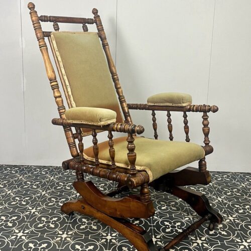 Antique Edwardian American Upholstered Rocking Chair, Living Room Decor
