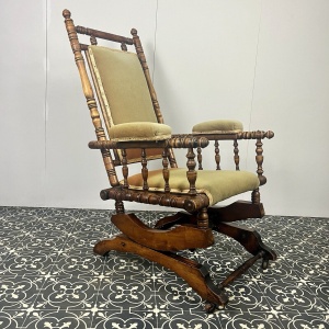 Antique Edwardian American Upholstered Rocking Chair, Living Room Decor