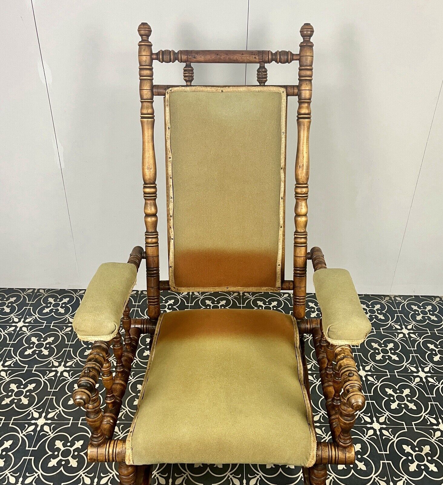 Antique Edwardian American Upholstered Rocking Chair, Living Room Decor