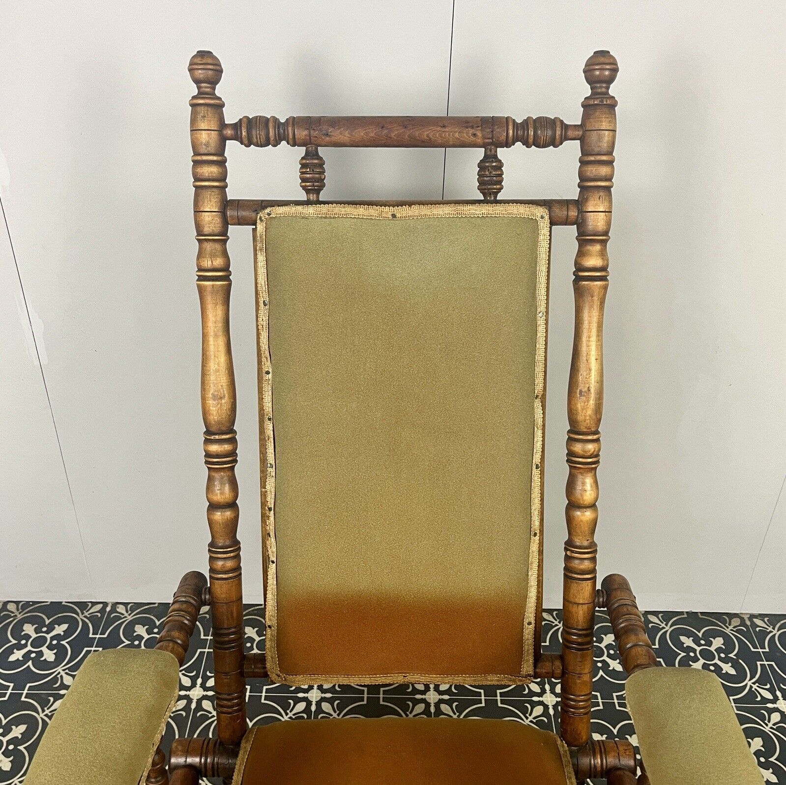 Antique Edwardian American Upholstered Rocking Chair, Living Room Decor
