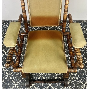 Antique Edwardian American Upholstered Rocking Chair, Living Room Decor