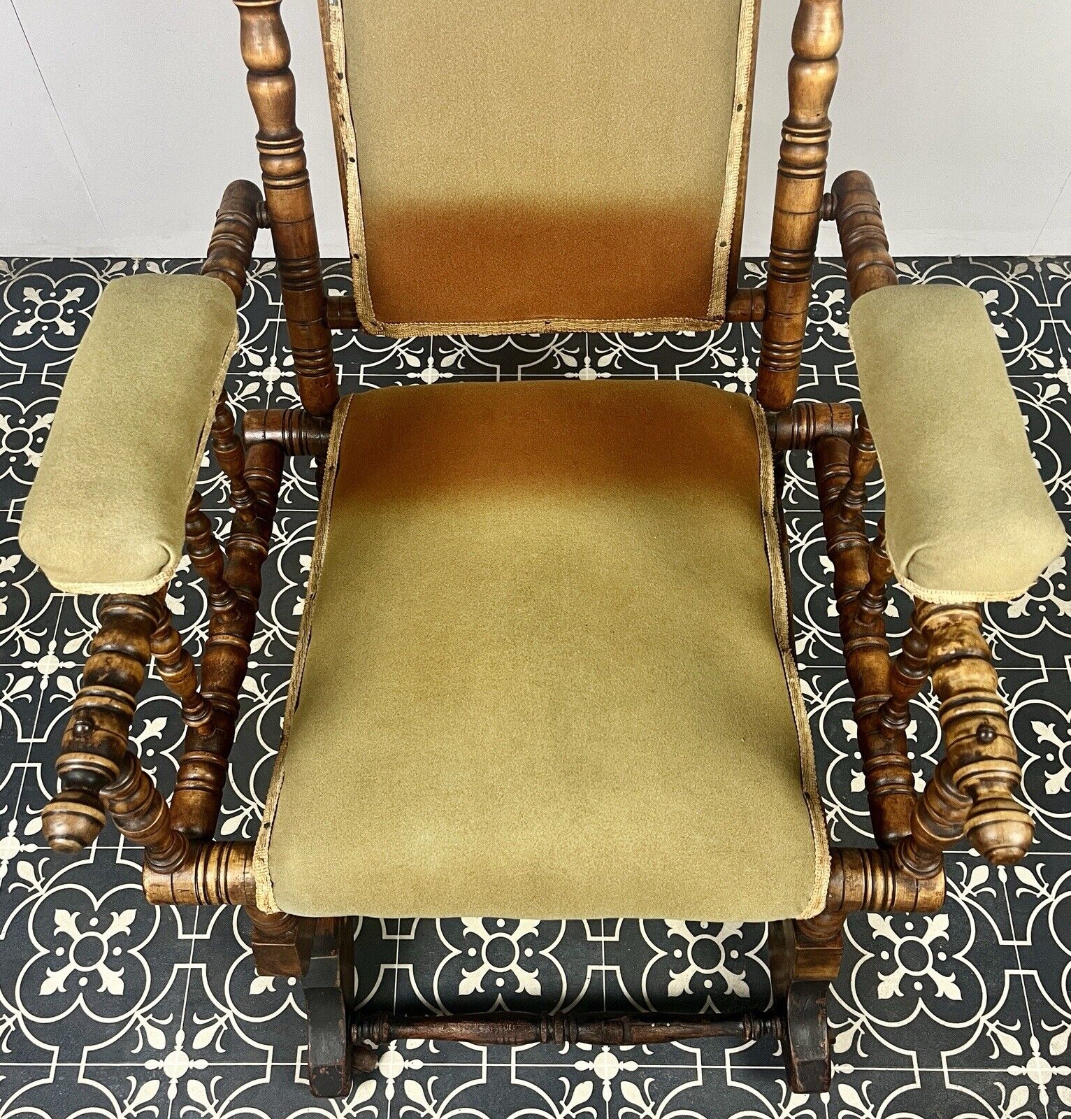 Antique Edwardian American Upholstered Rocking Chair, Living Room Decor