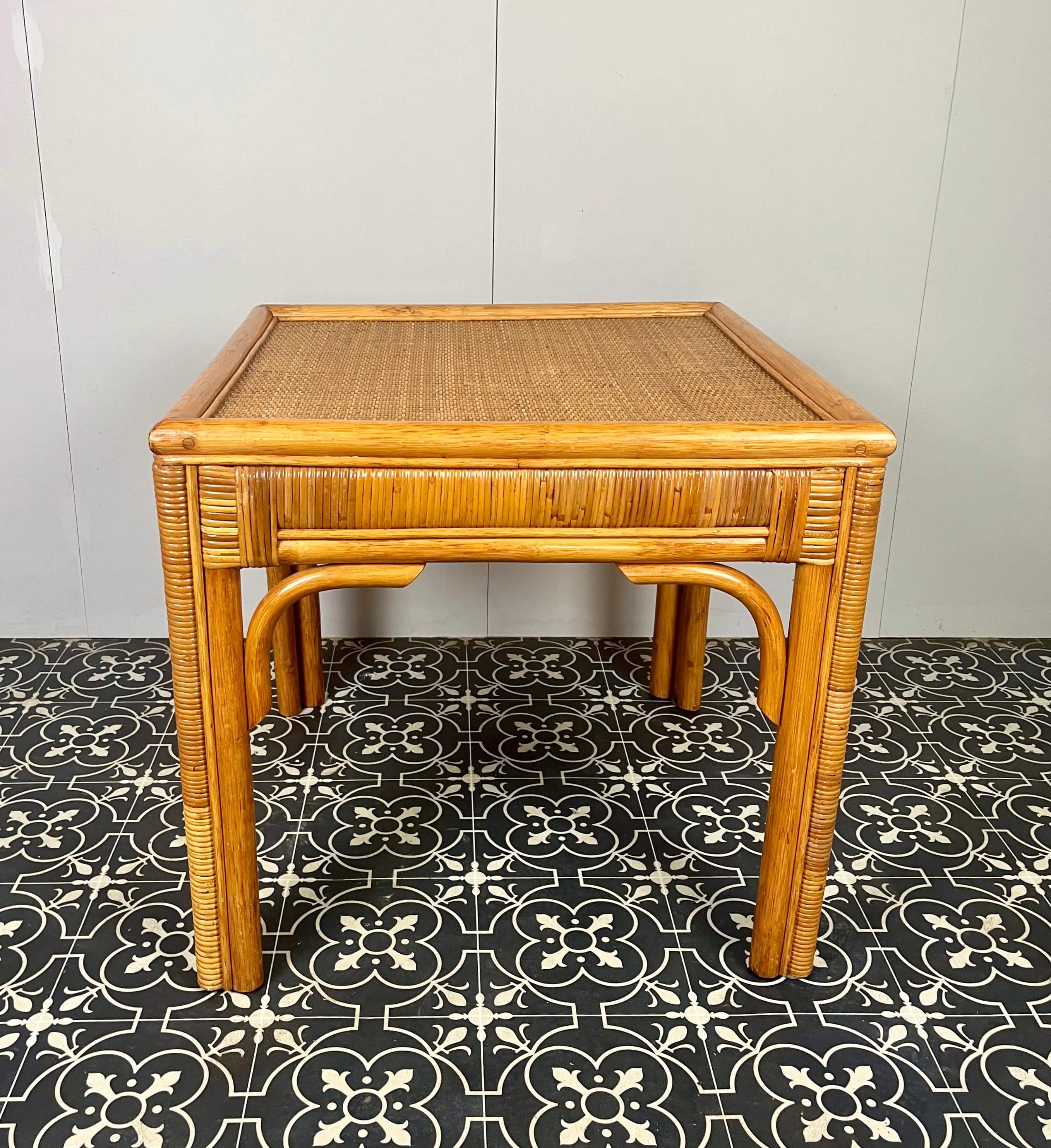 Bohemian Vintage Rattan Side Table