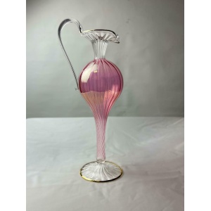 d Century Vintage 1950's Murano Venetian Gilded Delicate Pink PitcherEwerJug, Fine Italian Venetian Glass, Delicate Venetian Glass