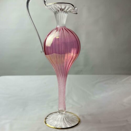 d Century Vintage 1950's Murano Venetian Gilded Delicate Pink PitcherEwerJug, Fine Italian Venetian Glass, Delicate Venetian Glass