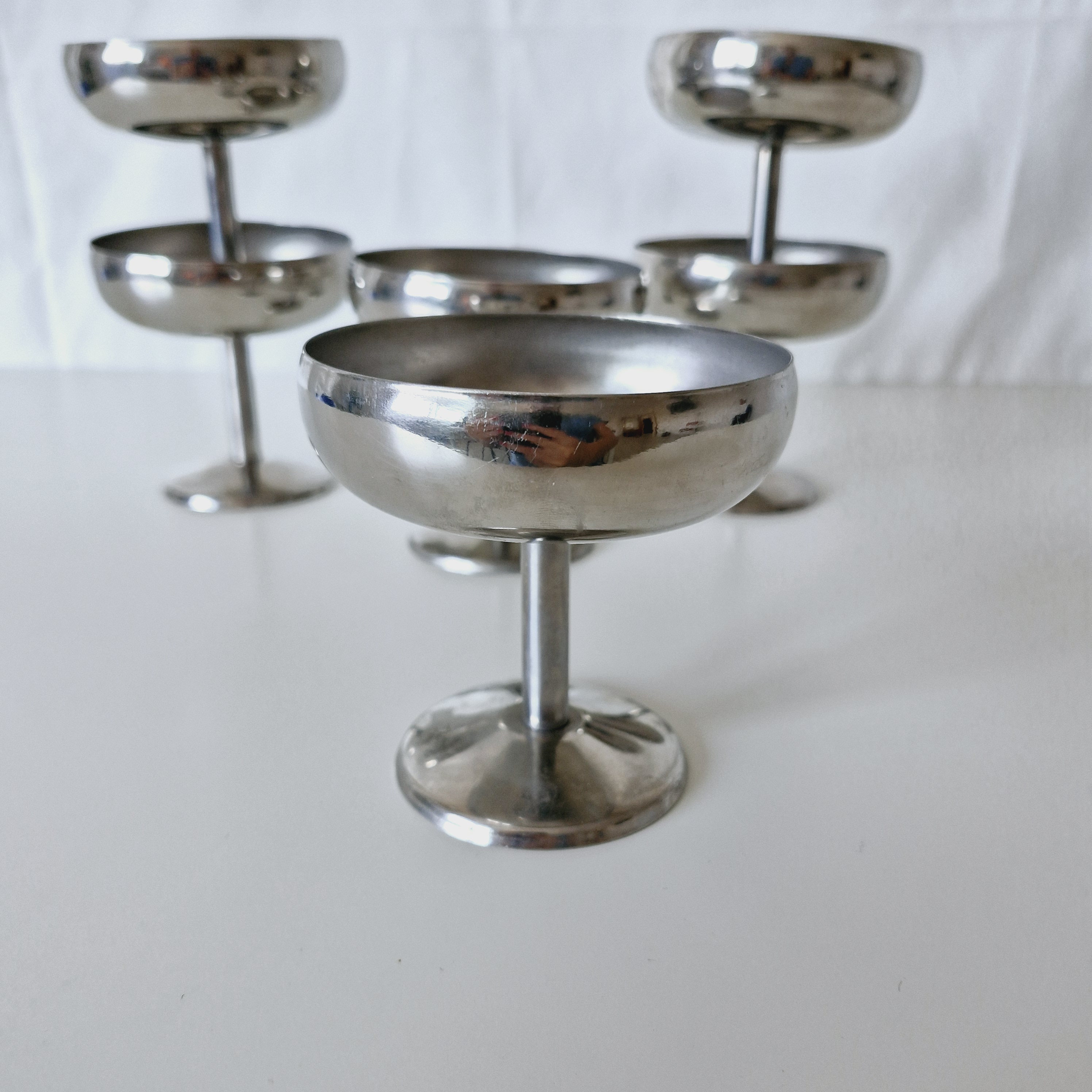 Stainless stgeel ice cream or champagne coupe set of 6, Desser footed bowls, Coctail metal glasses