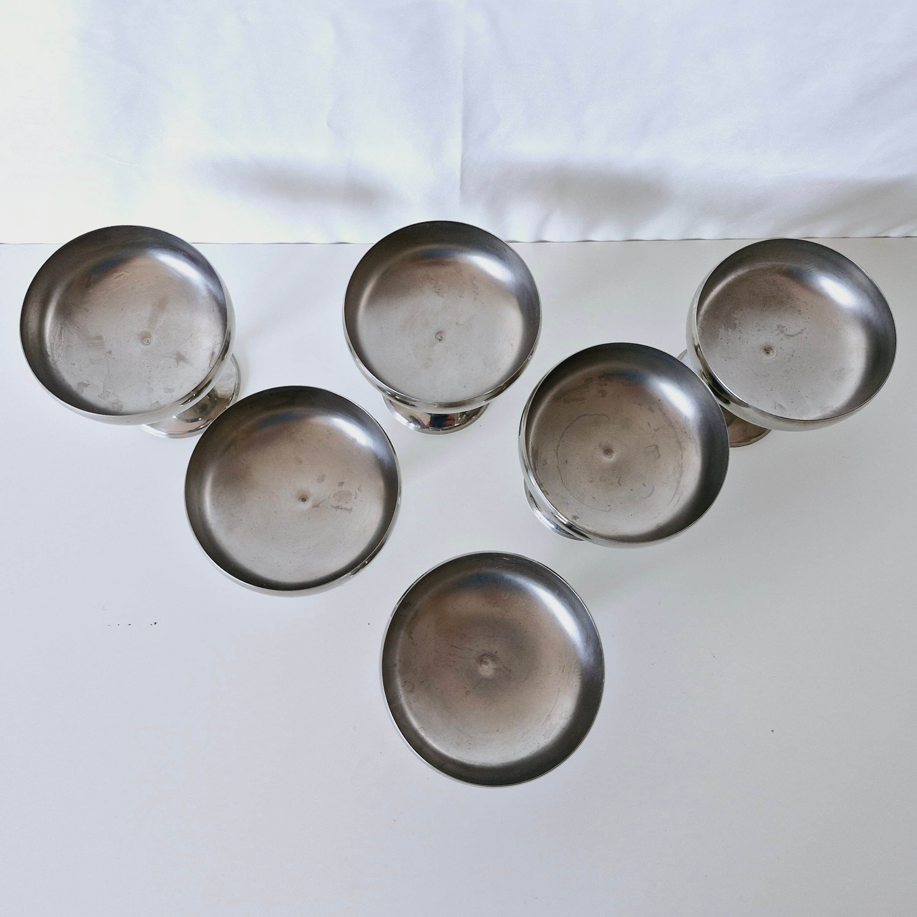 Stainless stgeel ice cream or champagne coupe set of 6, Desser footed bowls, Coctail metal glasses