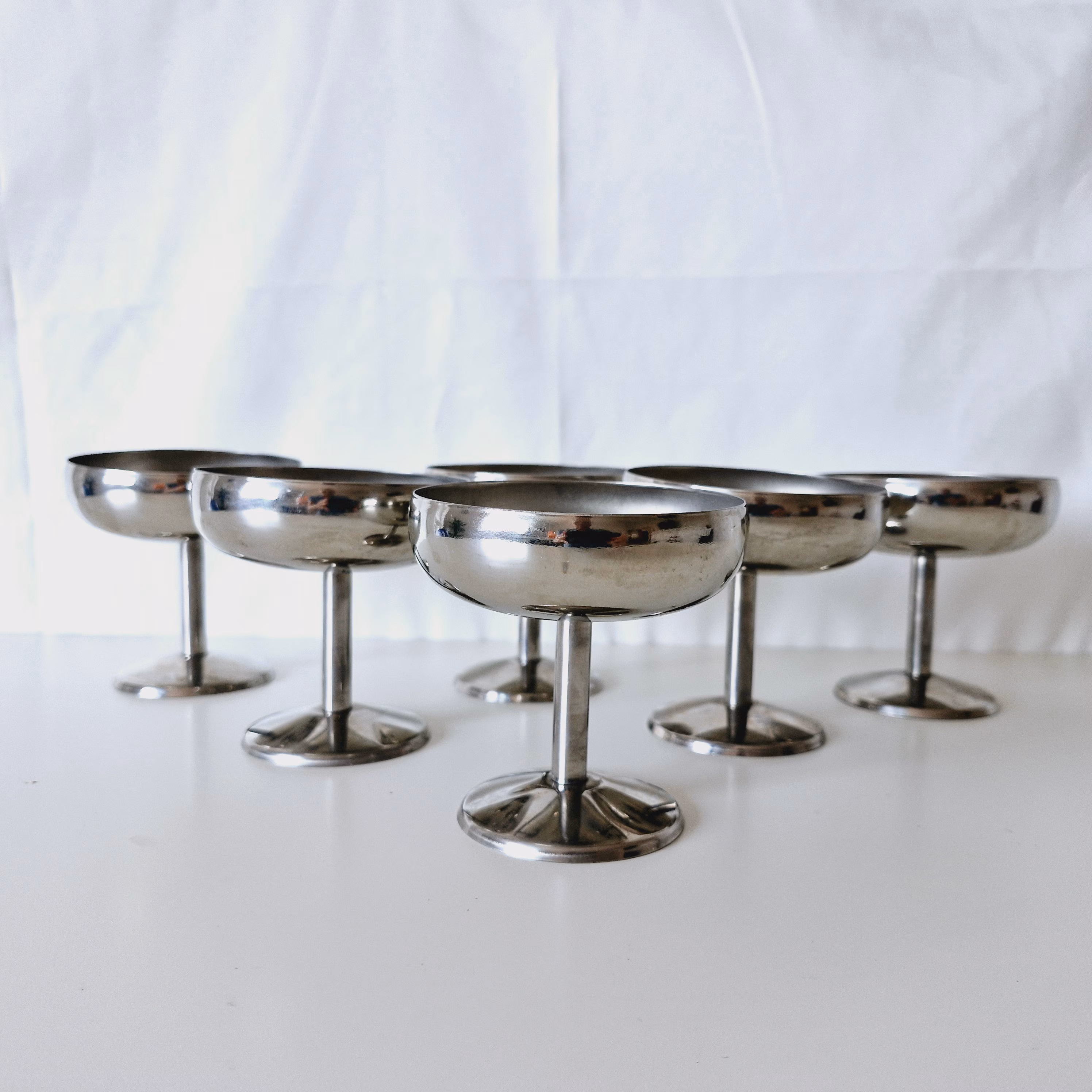 Stainless stgeel ice cream or champagne coupe set of 6, Desser footed bowls, Coctail metal glasses