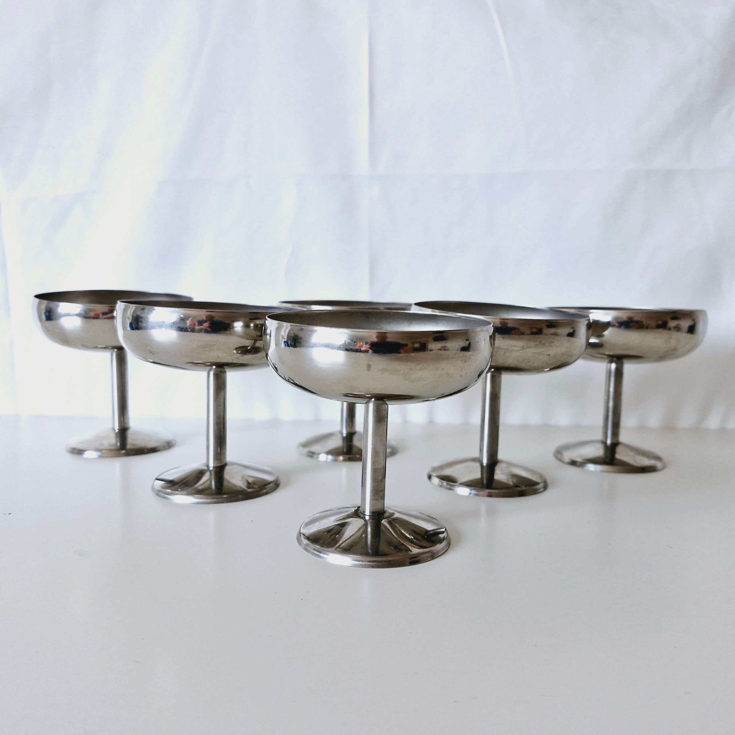 Stainless stgeel ice cream or champagne coupe set of 6, Desser footed bowls, Coctail metal glasses