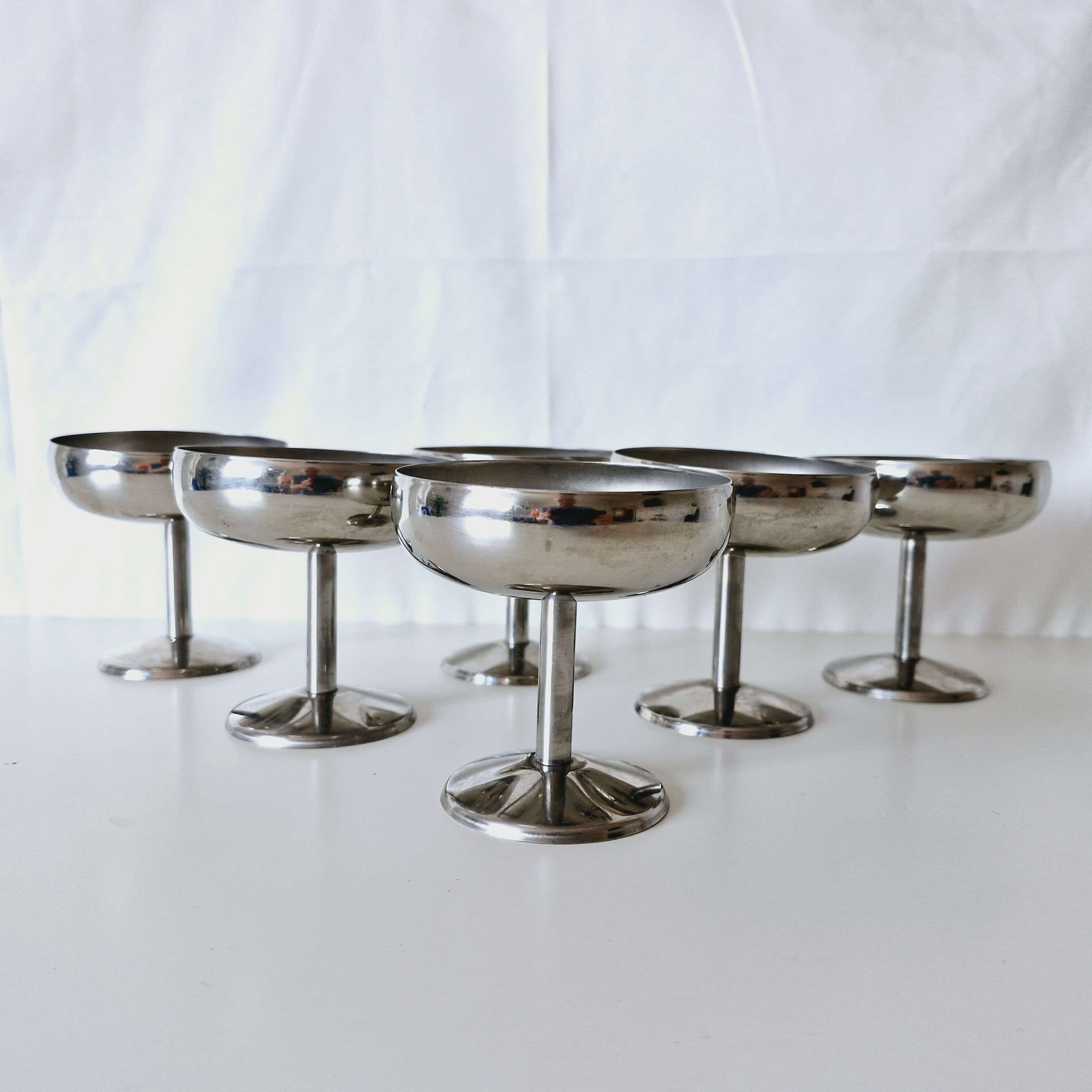 Stainless stgeel ice cream or champagne coupe set of 6, Desser footed bowls, Coctail metal glasses