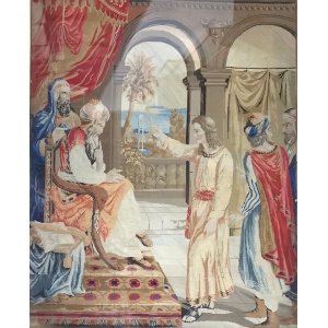 Large 19th Century Tapestry Jesus And Nicodemus 91 x 74 cm Framed