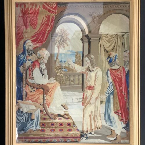 Large 19th Century Tapestry Jesus And Nicodemus 91 x 74 cm Framed