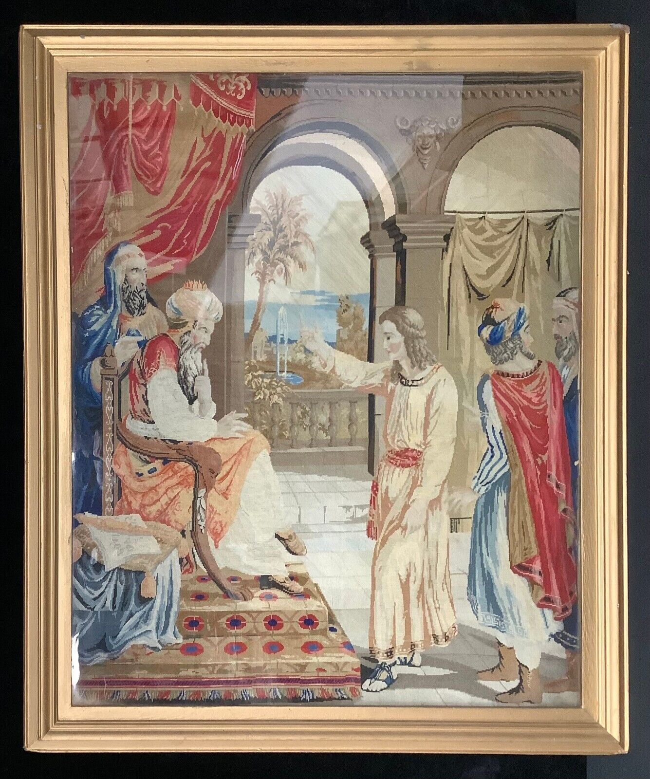 Large 19th Century Tapestry Jesus And Nicodemus 91 x 74 cm Framed
